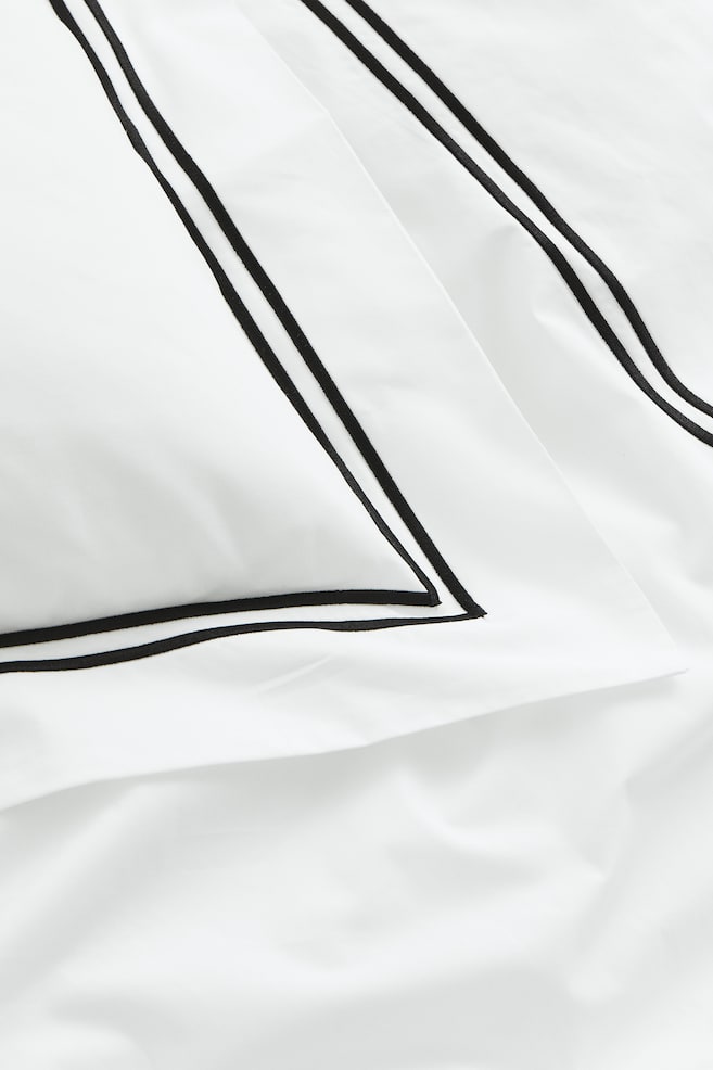 Cotton percale single duvet cover set - White/Black/White/White/Greige - 3
