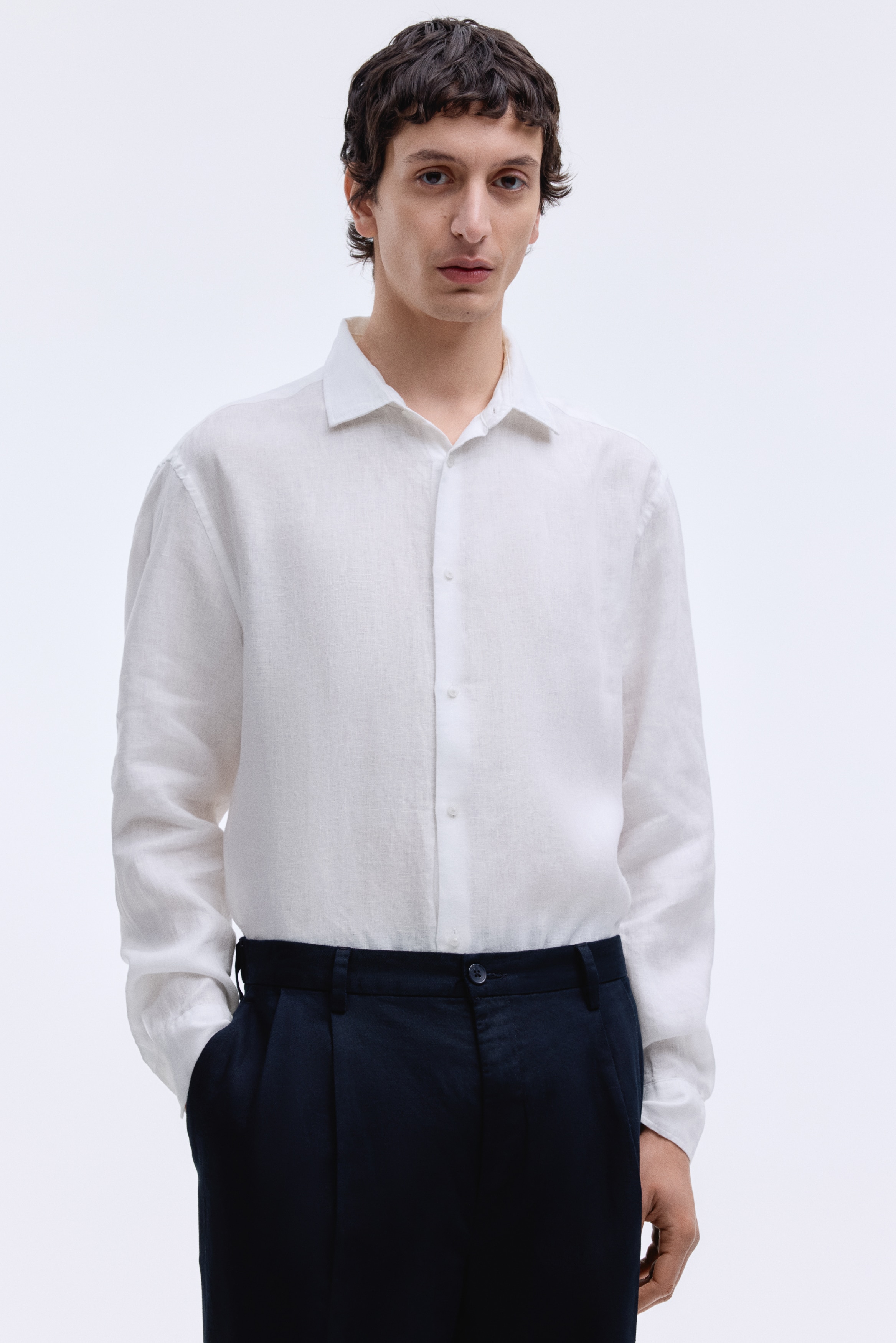 Slim Fit Linen shirt - White/Black/Light blue/Light blue