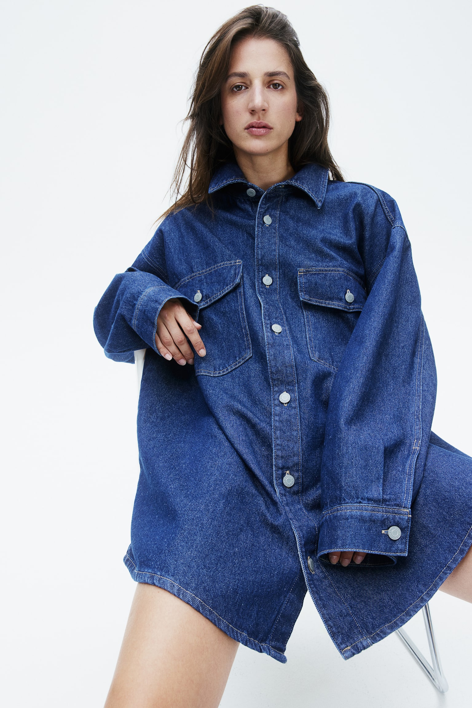 Oversized denim shirt - Dark denim blue/Black/Light denim blue/Denim blue - 4