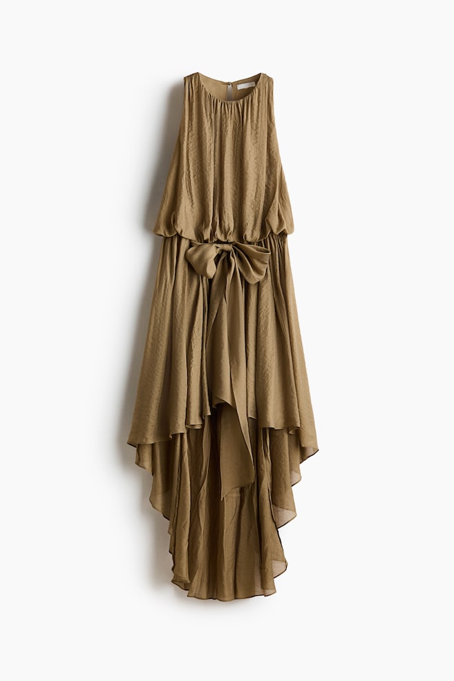 Voluminous tie-detail dress - Khaki green - 1