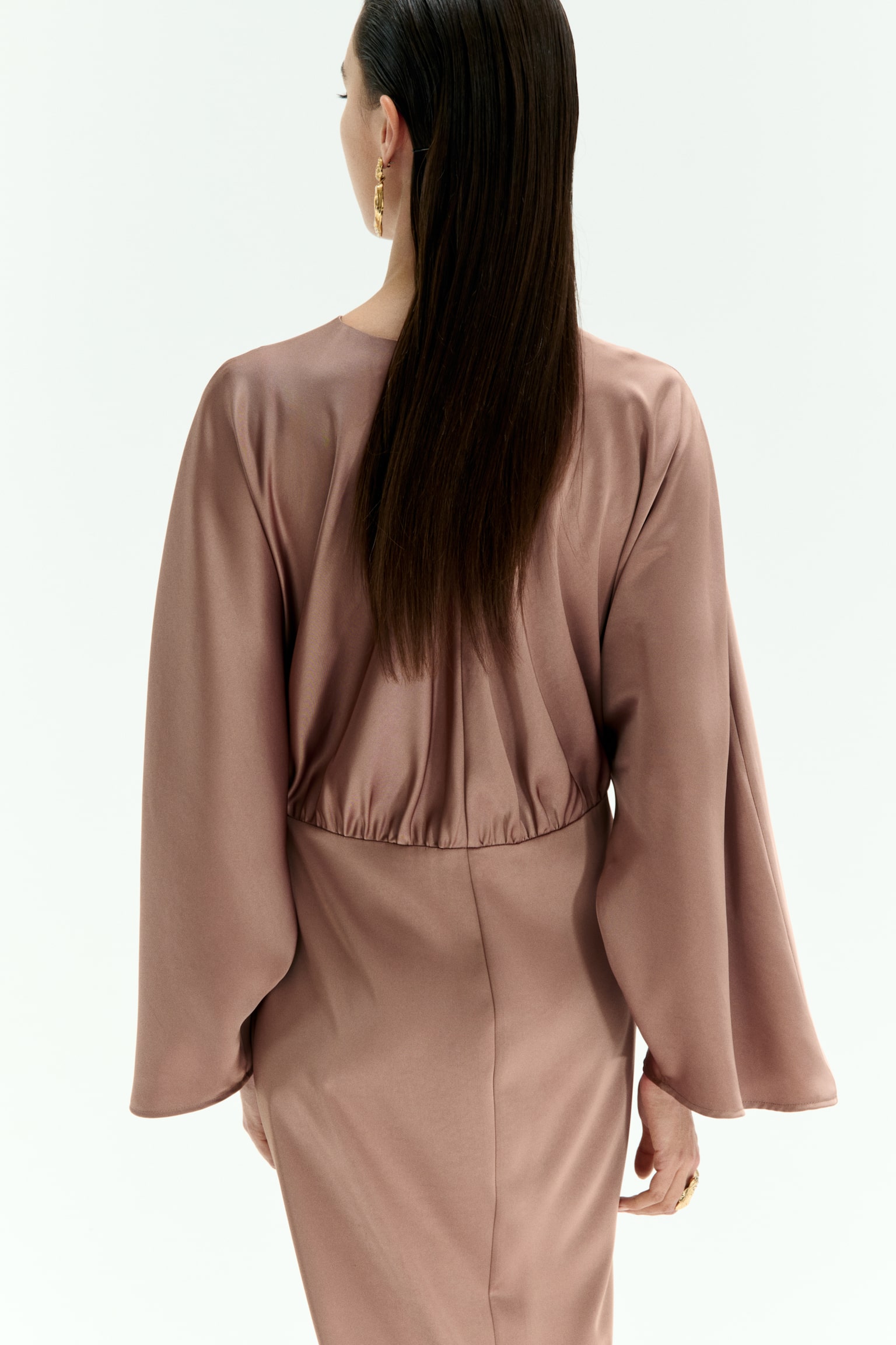 Twist-detail satin dress - Dark beige/Pink - 3