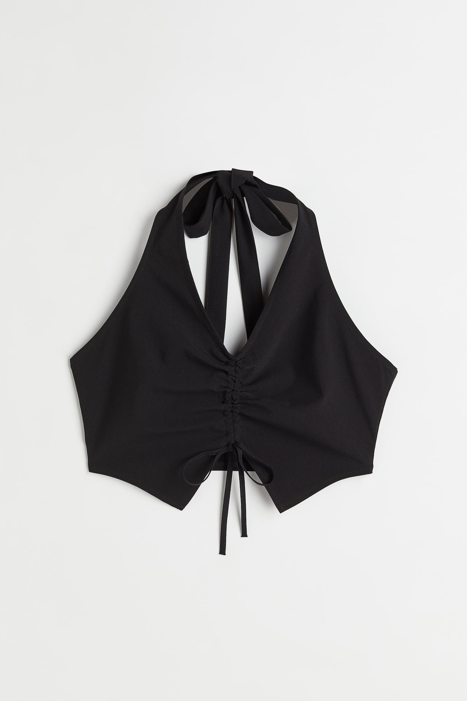 Halterneck Drawstring Top - Black - 1