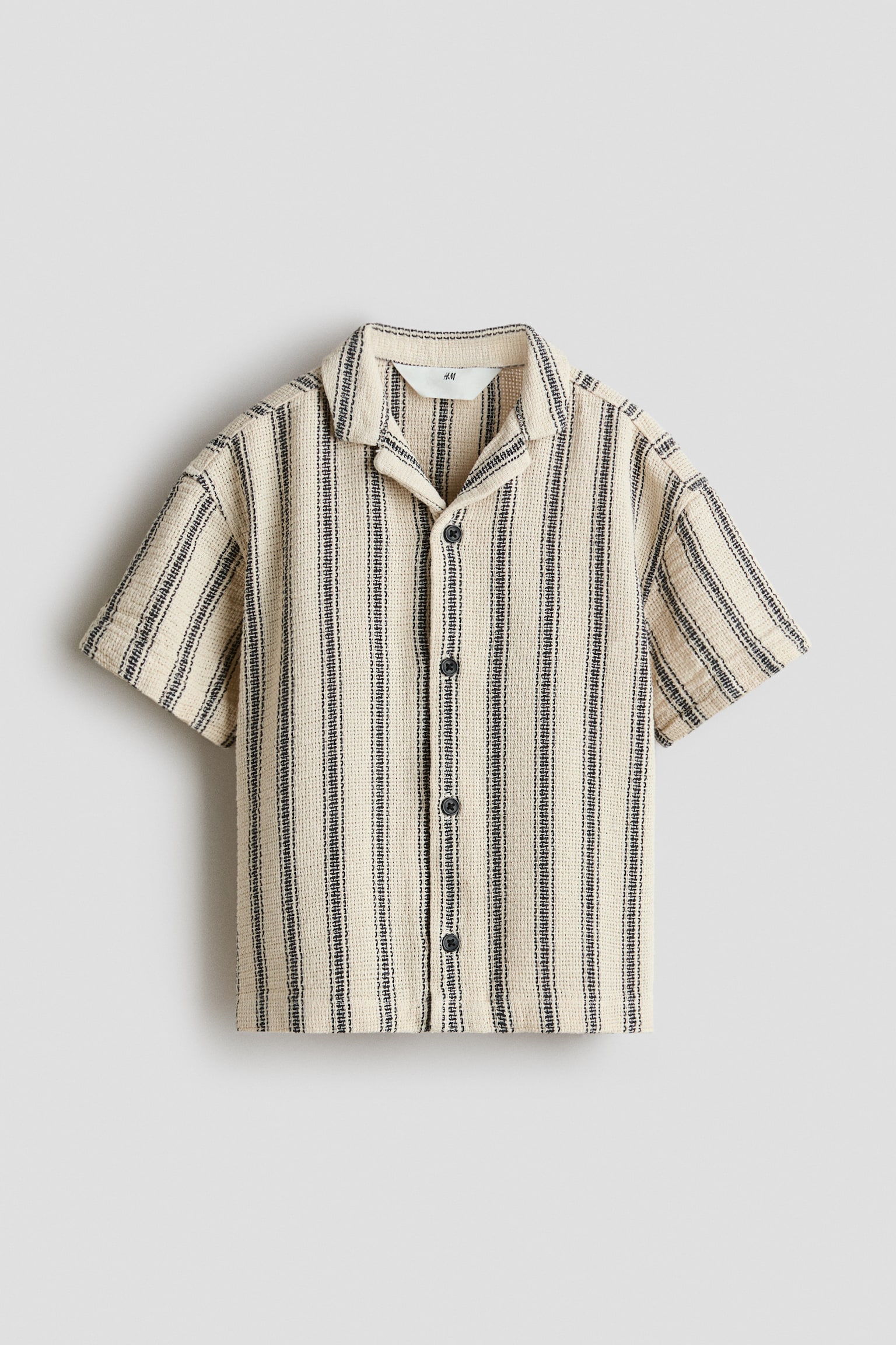 Textured resort shirt - Light beige/Striped