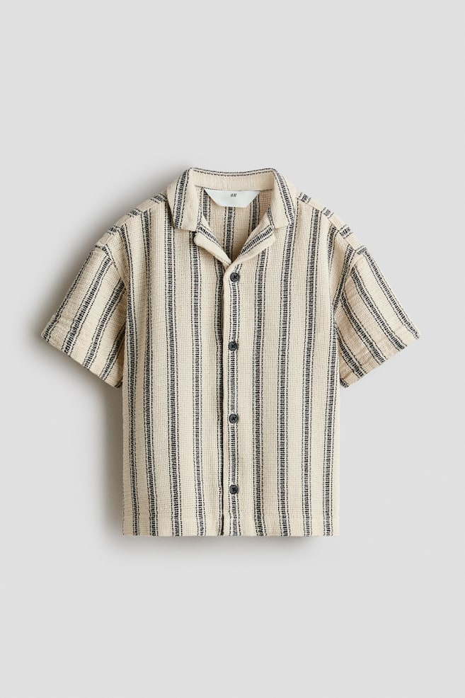 Textured Resort Shirt - Light beige/striped - 1