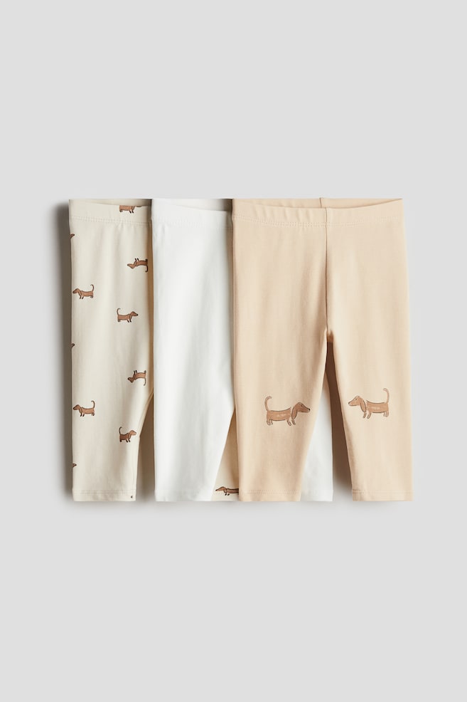 Set van 3 leggings van katoenen tricot - Beige/honden/Lichtpaars/bloemen/Rood/hartjes/Donkergrijs/dieren - 1