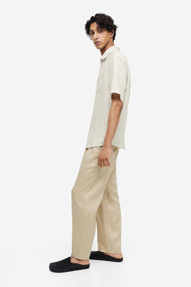 Regular Fit Short-sleeved linen shirt - Light beige/White/Dark brown/White/dc/dc - 3