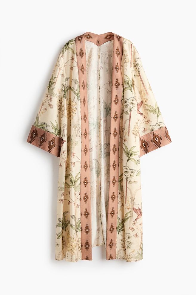 Loose-fit kaftan - Pale yellow/Plants - 1
