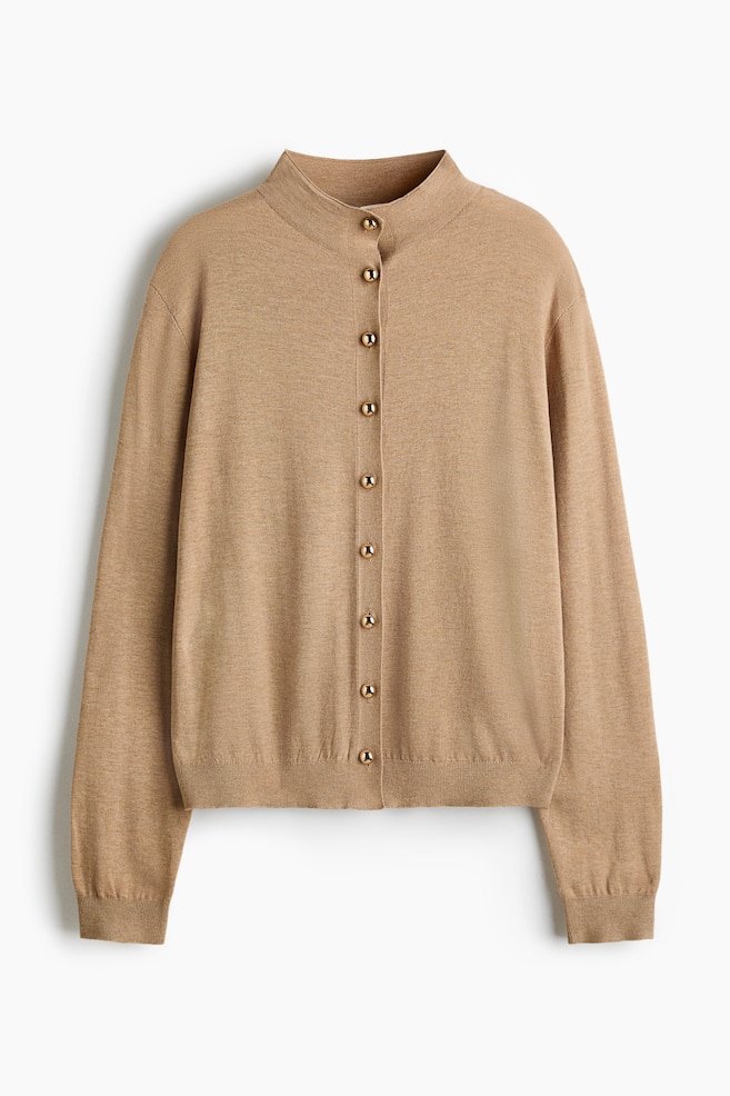Turtleneck cardigan - Beige jaspeado/Negro - 1