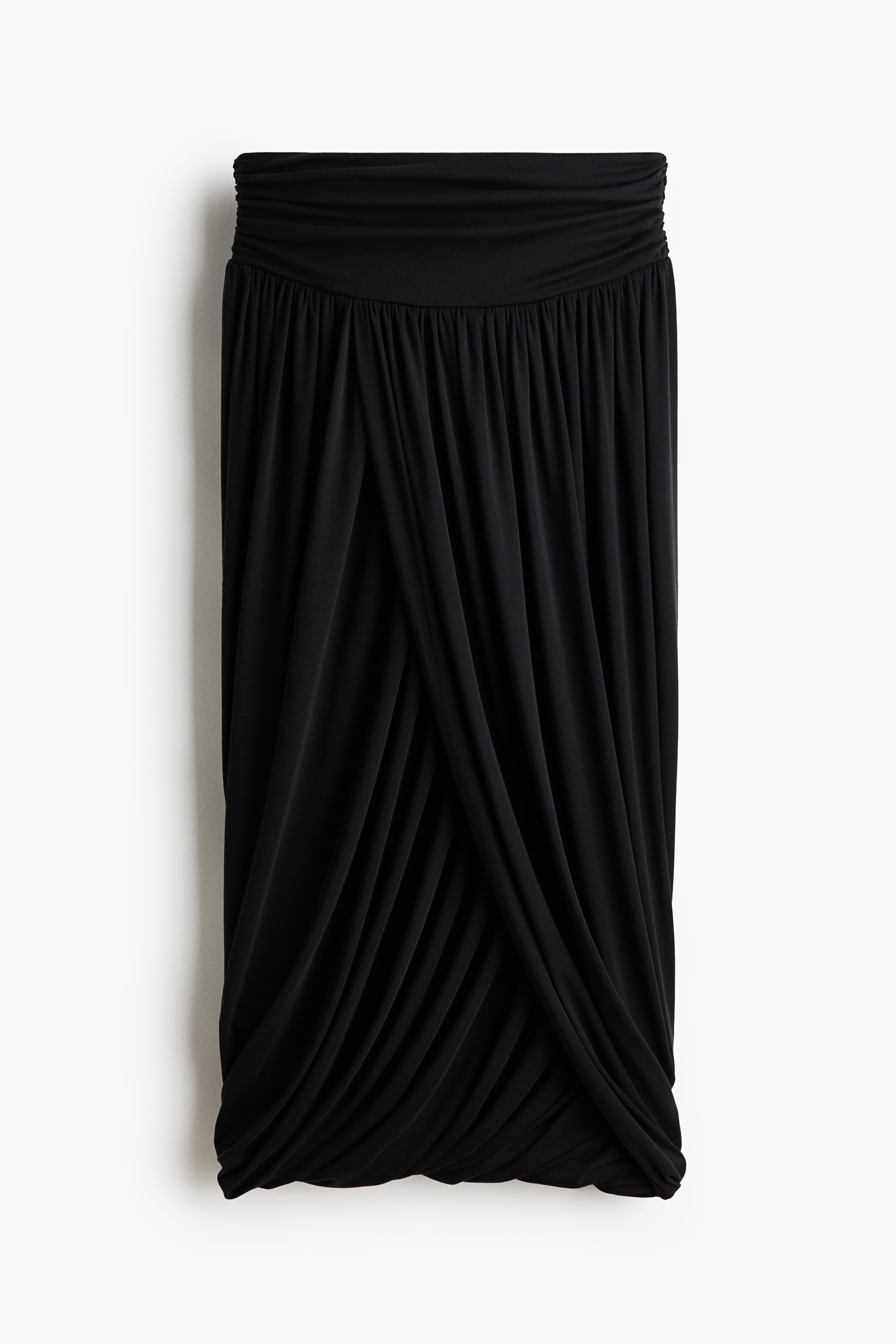 드레이프 미디 스커트 - 블랙