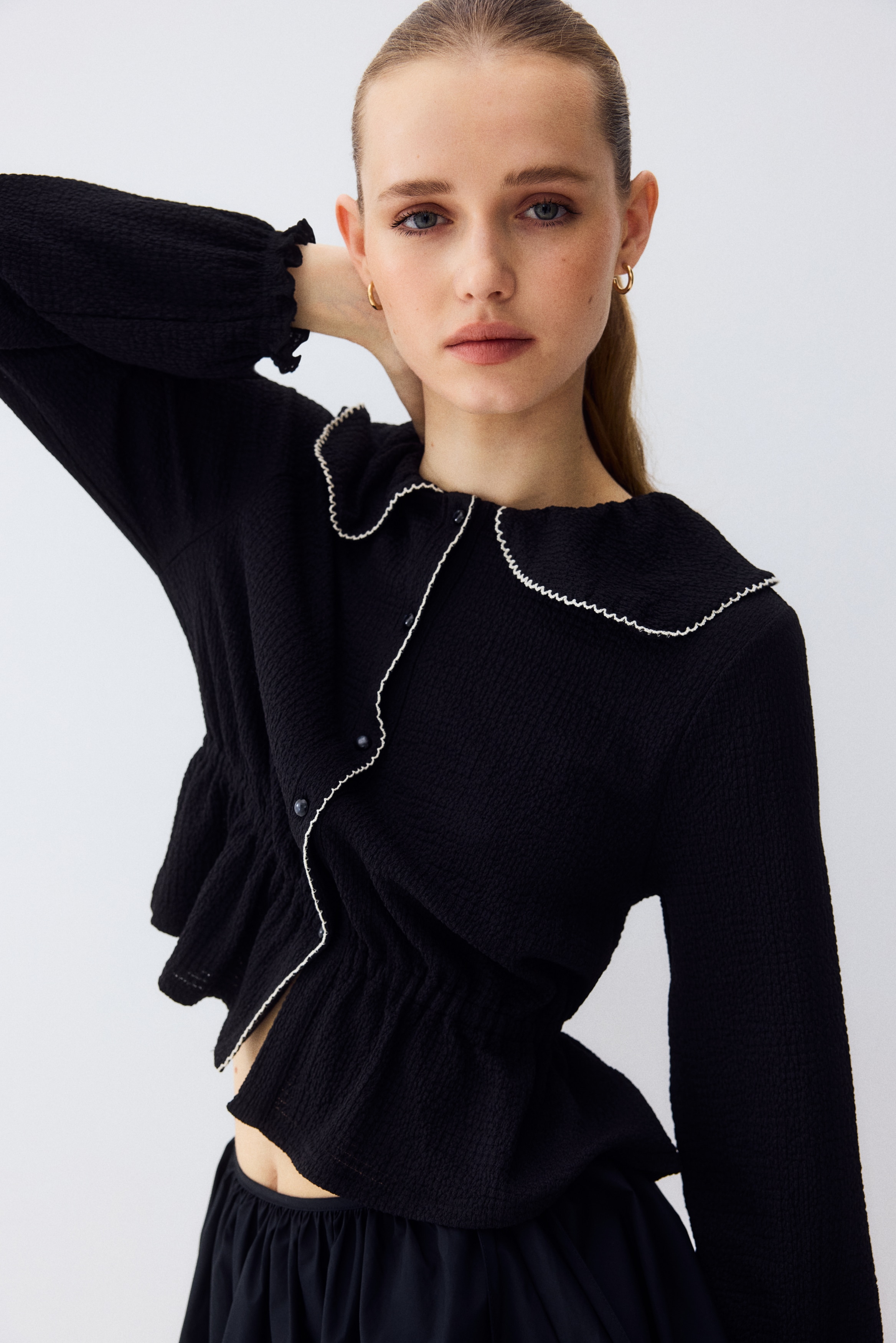 襟付きペプラムトップス - チャコールグレー - レディース | H&M JP