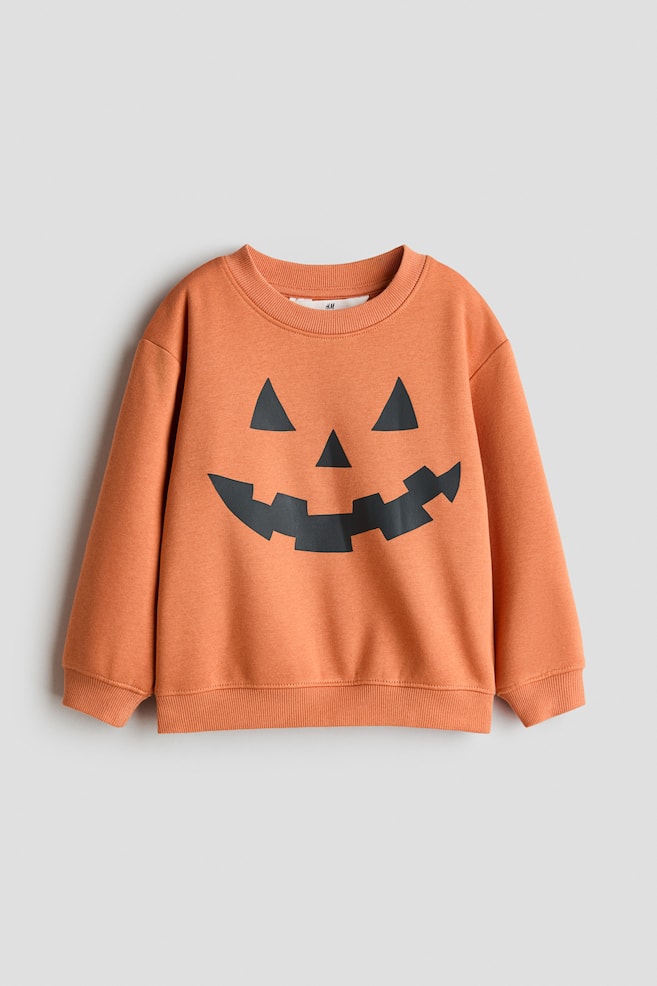 Printed brushed-inside sweatshirt - Orange/Jack-o'-lantern/Dark green/Sports balls/Navy blue/Saturn Quest/Cream/New York Diner/Grey/Spider/Dark brown/Lion/Light grey marl/Chelsea/White/Green striped/Light dusty yellow/Play Crew/Mint green/Skulls/Light beige/Dinosaurs/Beige/Dinosaurs - 1