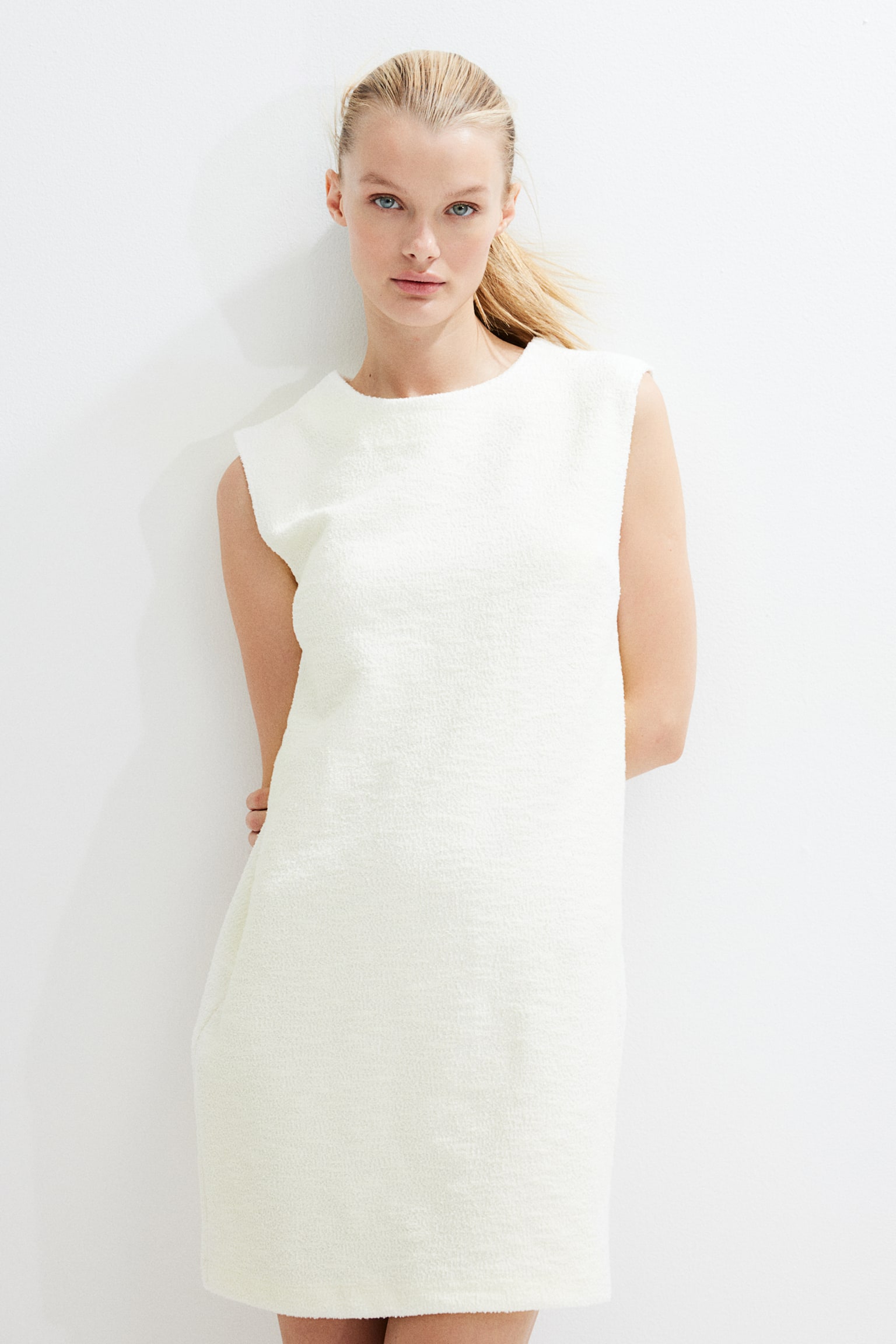 Bouclé Shift Dress - White/Pink - 5