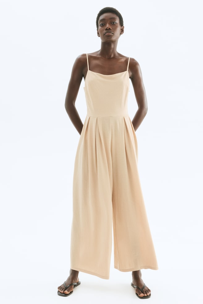 Pleated Jumpsuit-Beige - 2