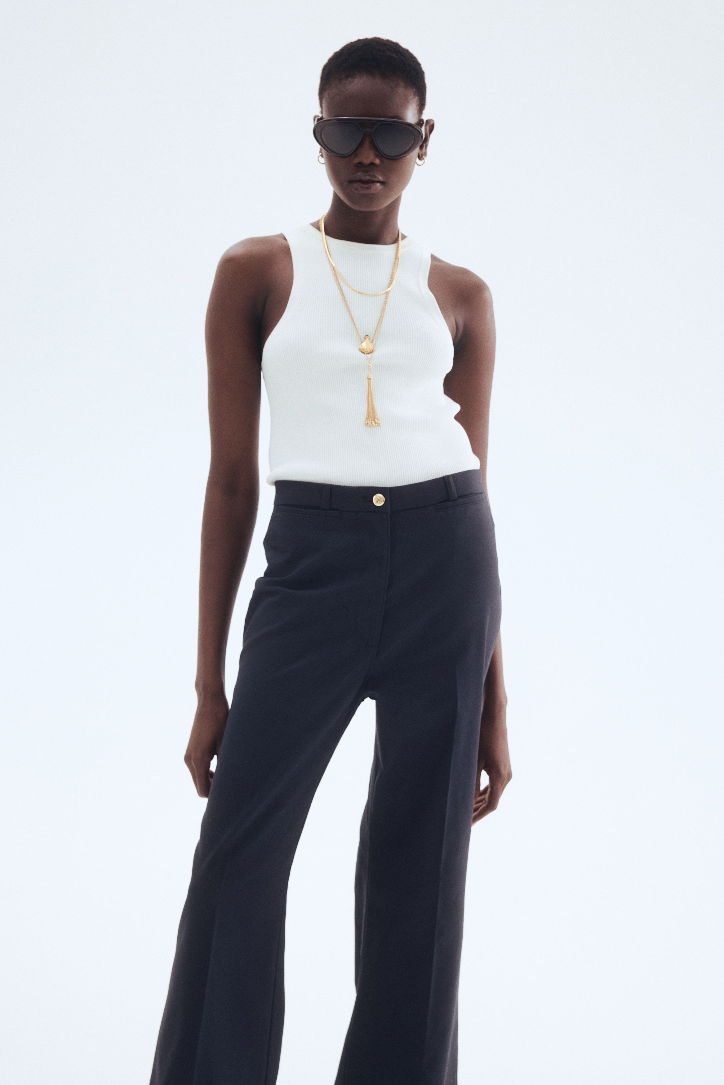 Flared twill trousers
