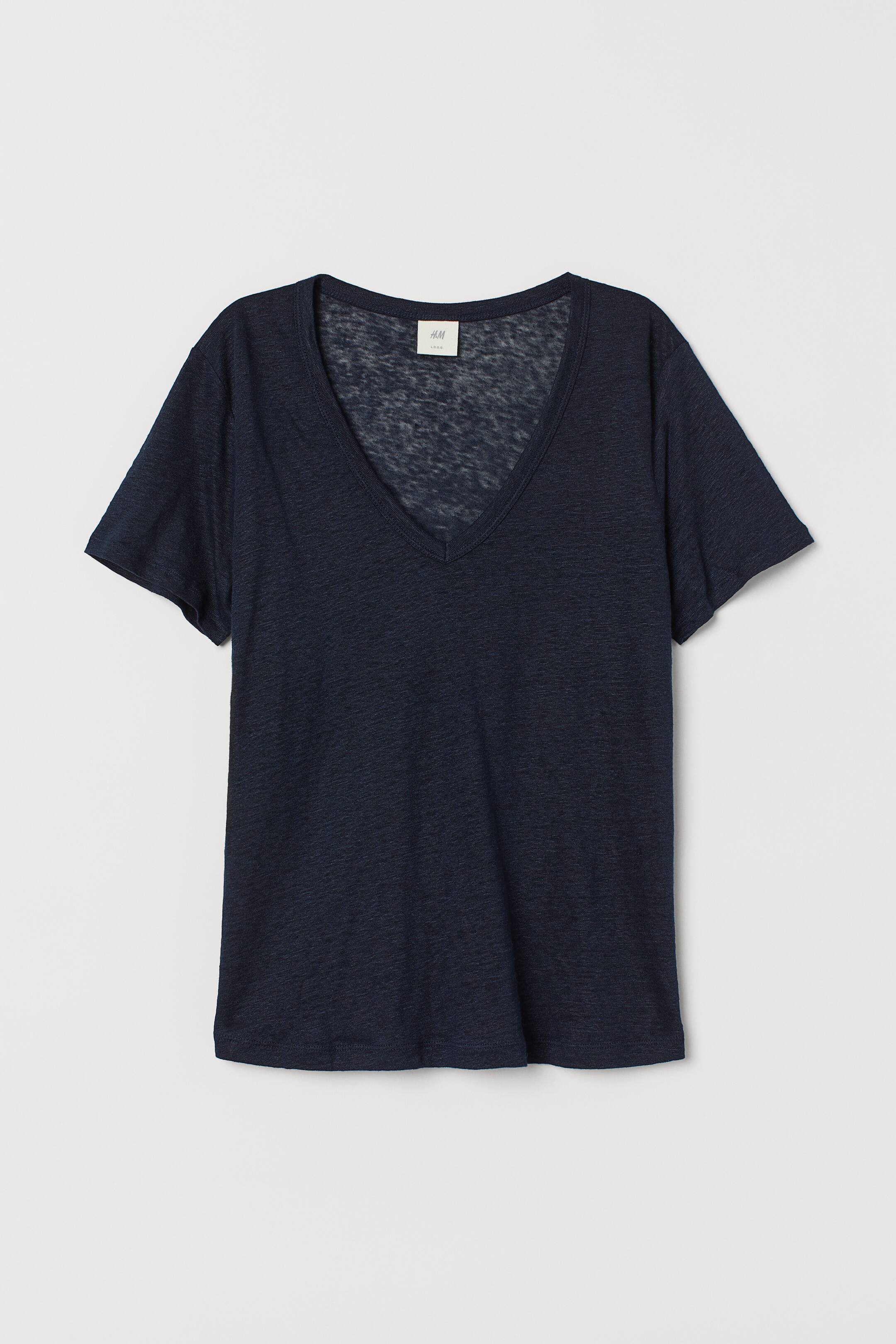 View larger image: Linen jersey top - Navy blue - Ladies | H&M 1