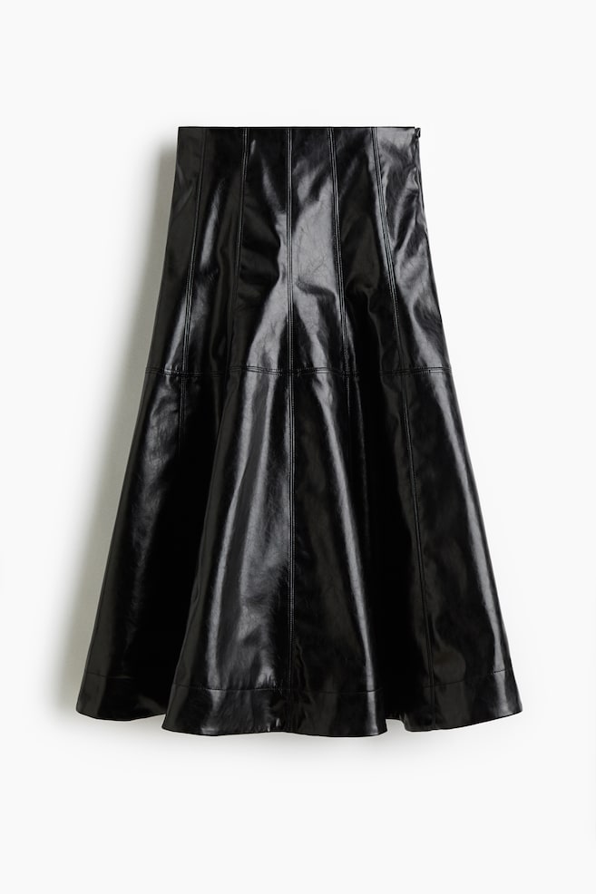 Jupe corolle en tissu enduit - Noir/Prune foncé - 1