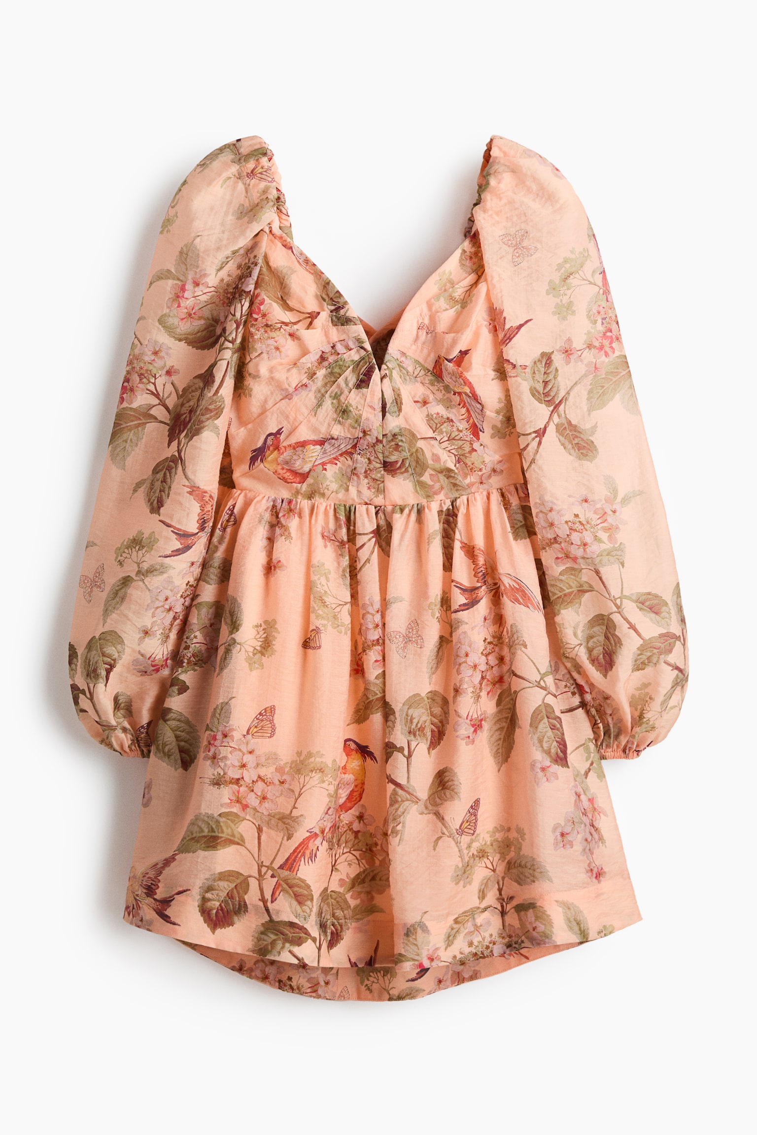 Vestido de mangas abombadas con lazos - Rosa durazno/Floreado - 2