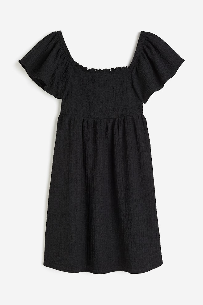 Smocked-bodice dress - Black/Cream/Bright red - 1