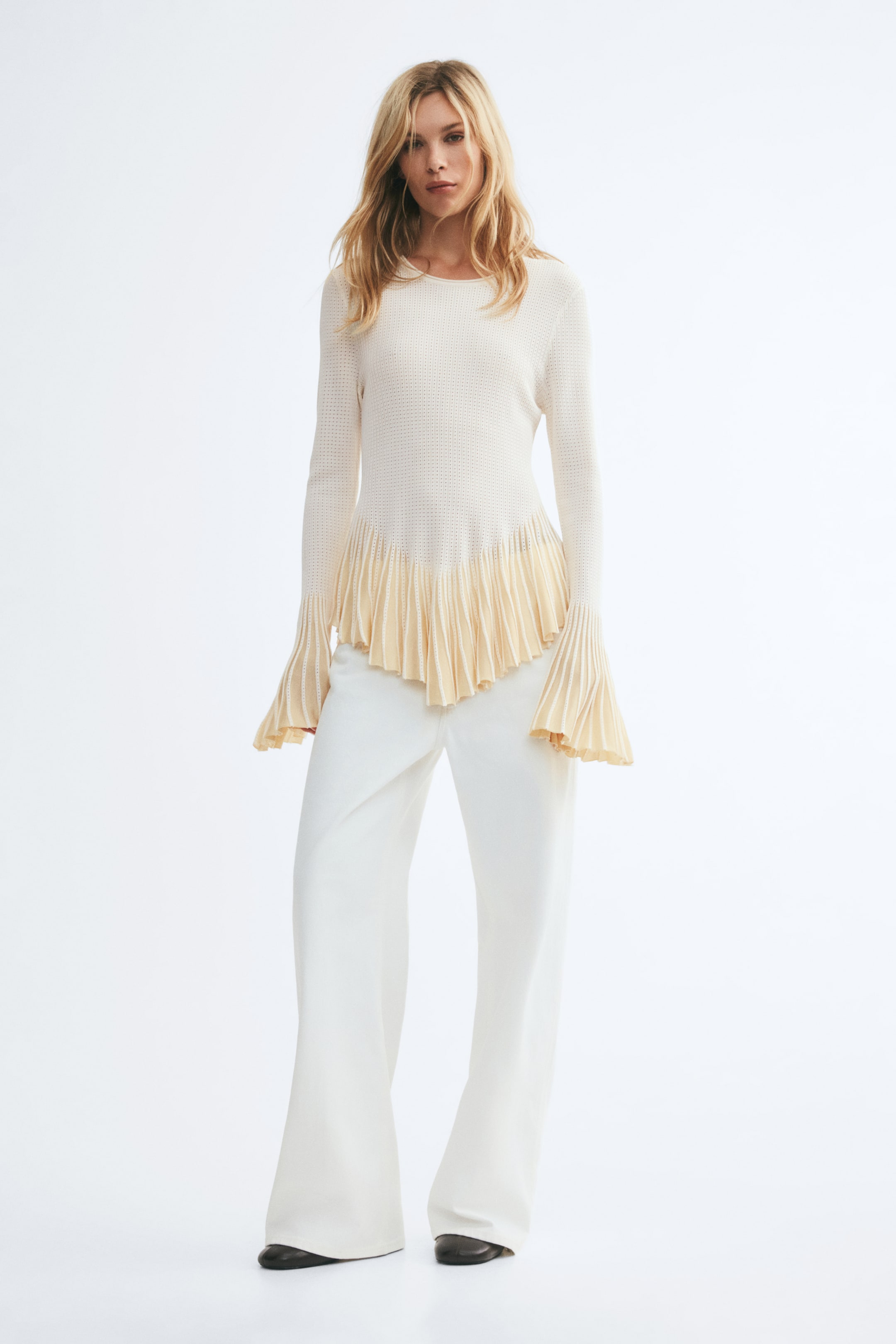 Flounced Pointelle-Knit Top