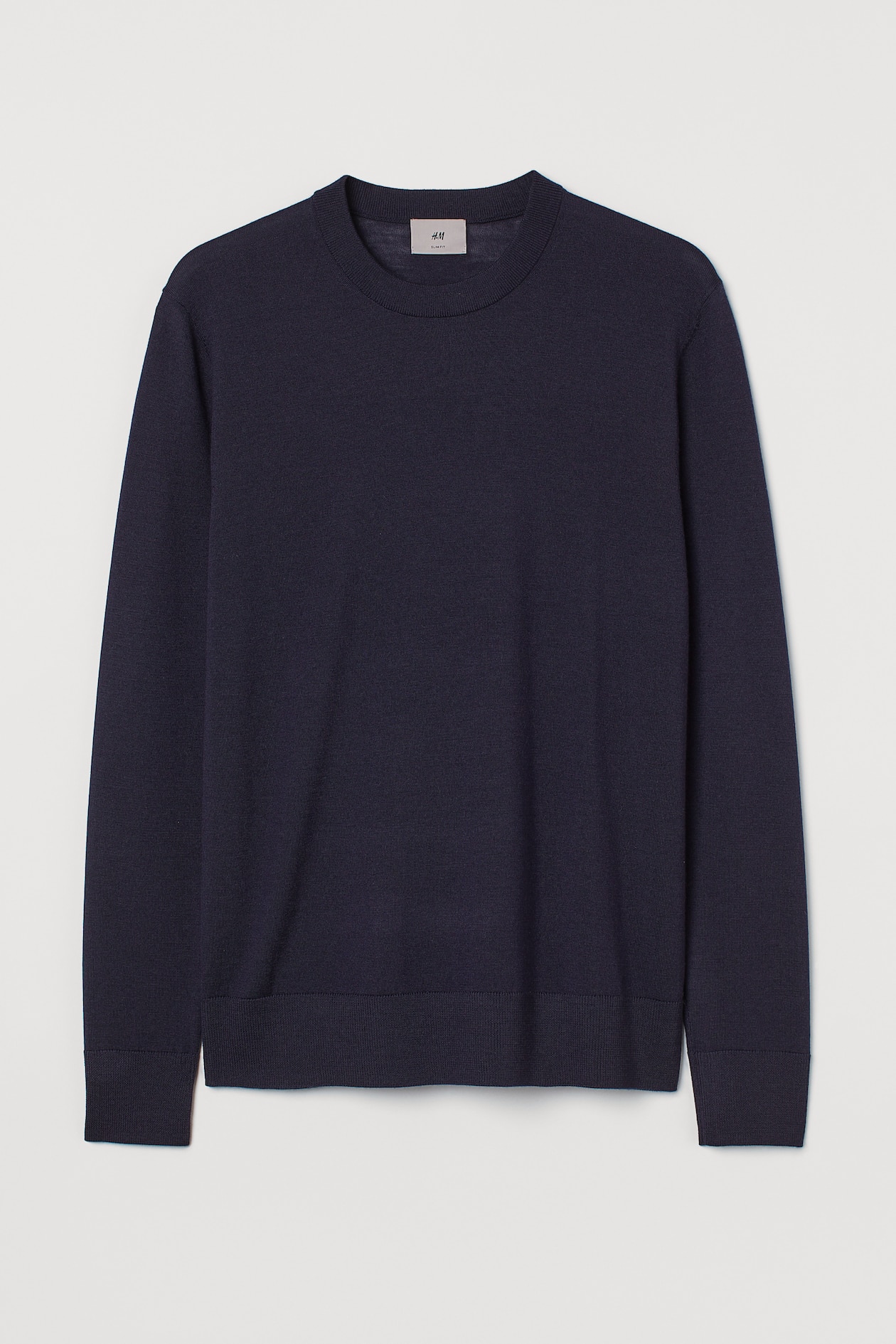 Merino Wool Jumper - Round Neck - Long Sleeve - Navy Blue - Men 