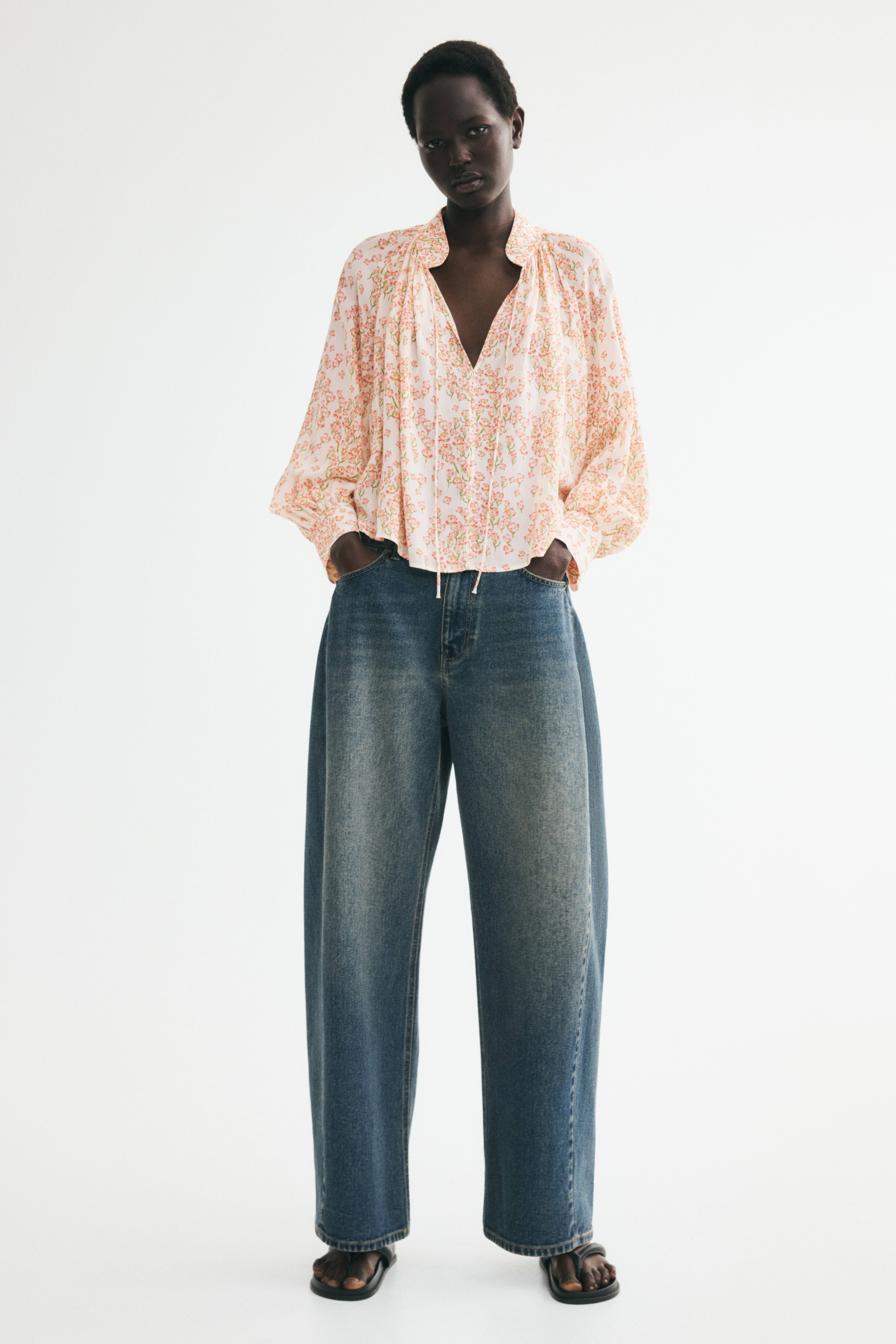 Viscose Balloon-Sleeved Blouse