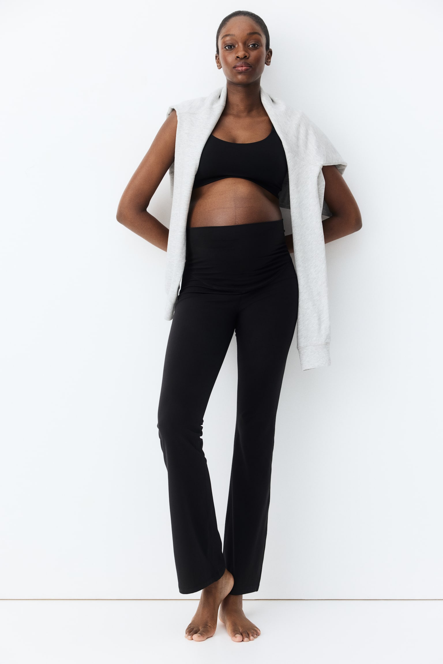 MAMA Flared sports leggings with SoftMove™ - Black/Dark grey/Warm brown - 4