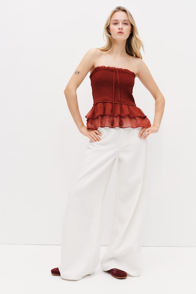 Smocked Bandeau Top - Dark red/Orange/paisley/Beige/paisley - 5