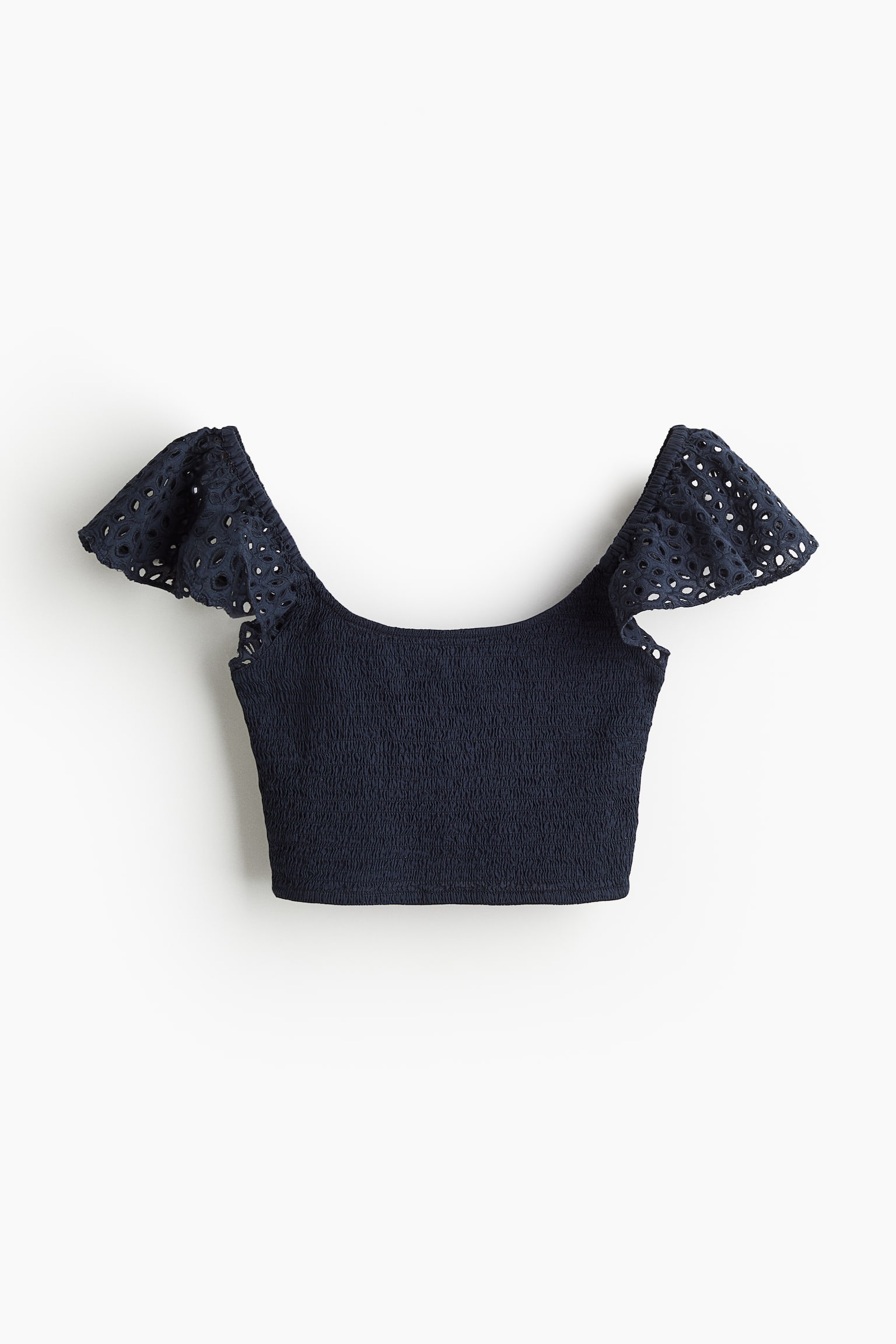 Smocked Cropped Top - Dark blue/White/Blue floral/White - 2