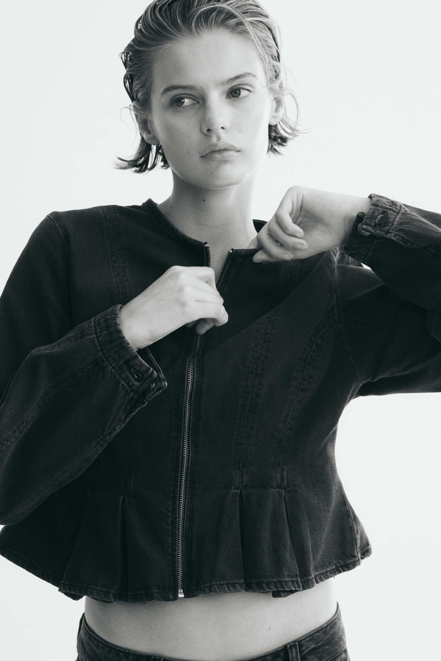 Denim peplum blouse - Denim black/Denim blue - 1