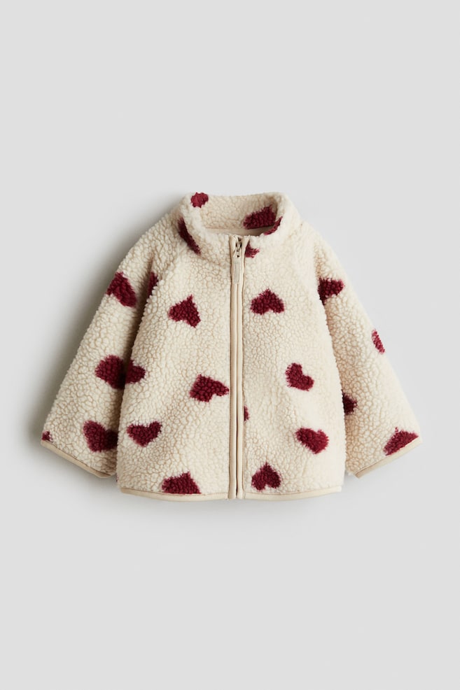 Printed Teddy Fleece Jacket - Light beige/hearts/Purple/floral/Light beige/cars/Blue/plaid/Light dusty blue/cherries/Light beige/hearts/Cream/cherries - 1