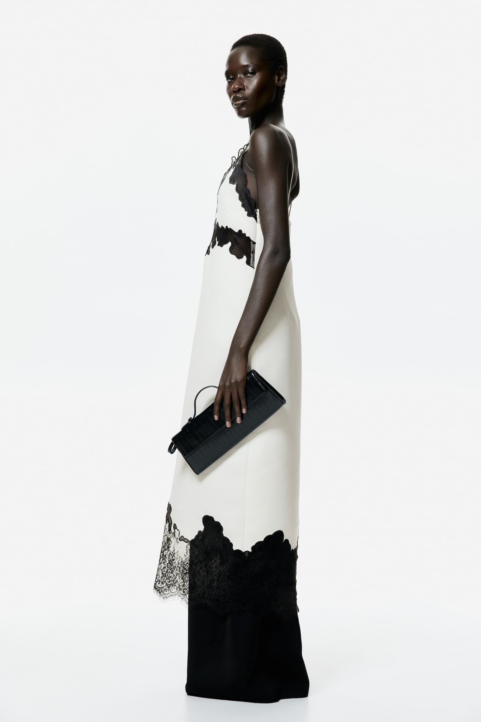 Šaty na ramienka s čipkou - Krémová - 4