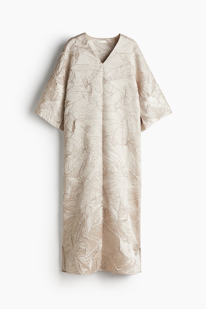 Robe caftan en satin froissé - Taupe clair - 1