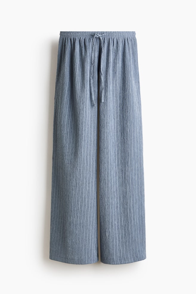Pantaloni creponați cu șnur - Albastru-prăfuit/Bleumarin - 1