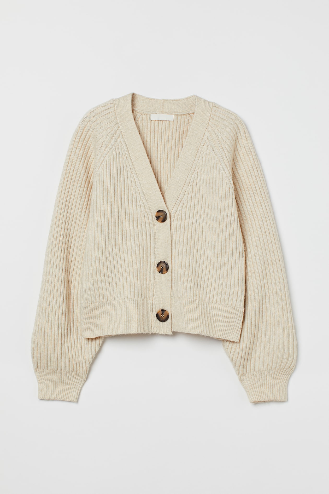 Rib-knit cardigan - V-neck - Long sleeve - Light beige - Ladies | H&M GB