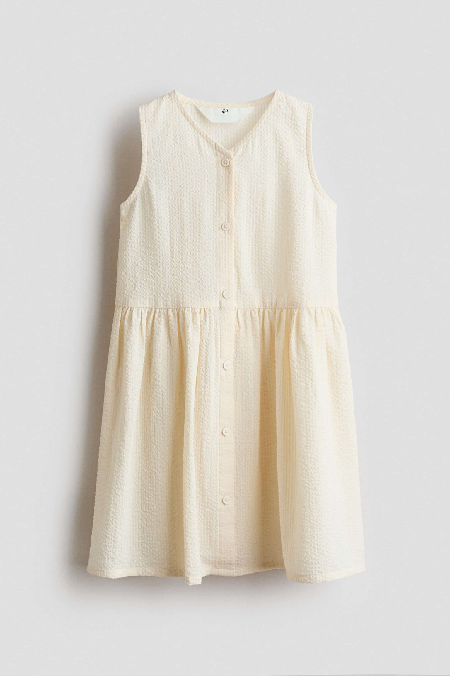 Sleeveless seersucker dress - Cream/Light blue/Light pink/White/Blue striped - 1