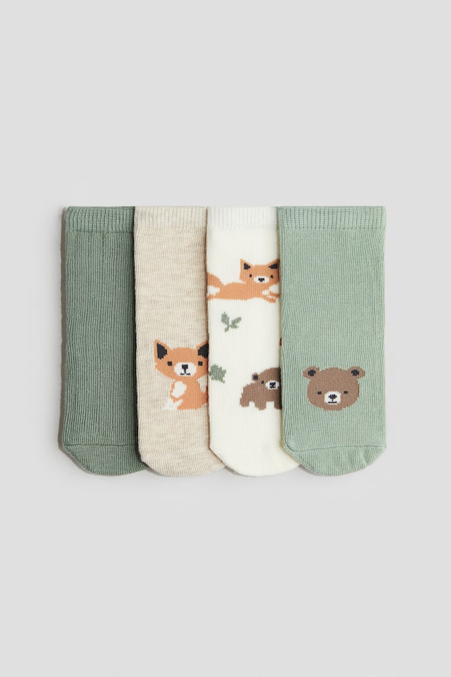 4-pack de calcetines - Verde/Beige/Blanco/Beige claro/Animales/Azul/Coches/Crema/Osos de peluche/Rosa claro/Cerezas - 1