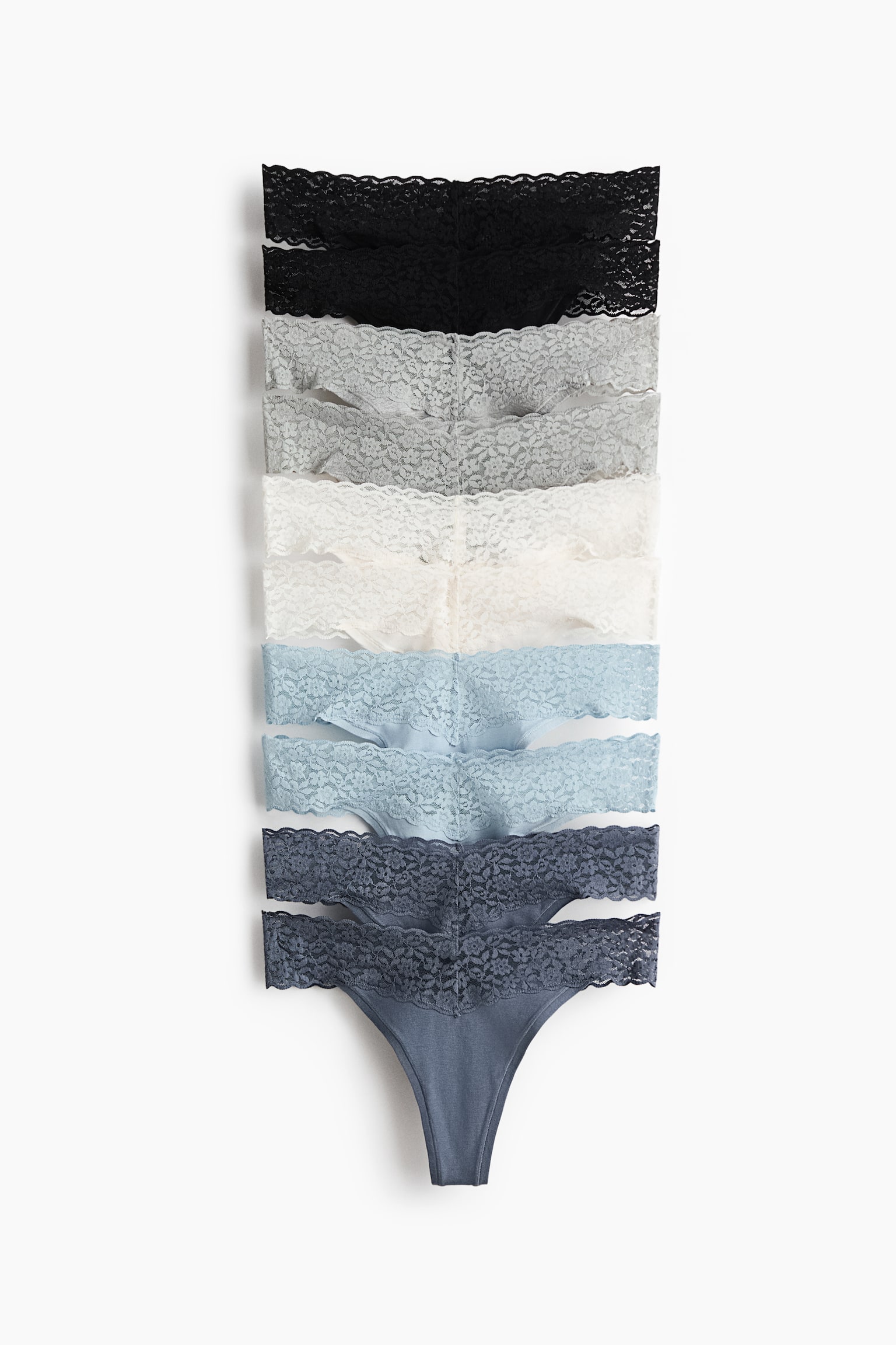 10-pack lace thong briefs - Pigeon blue/Light blue/Black/Light pink/Dark grey/Dark grey/Grey-green - 1