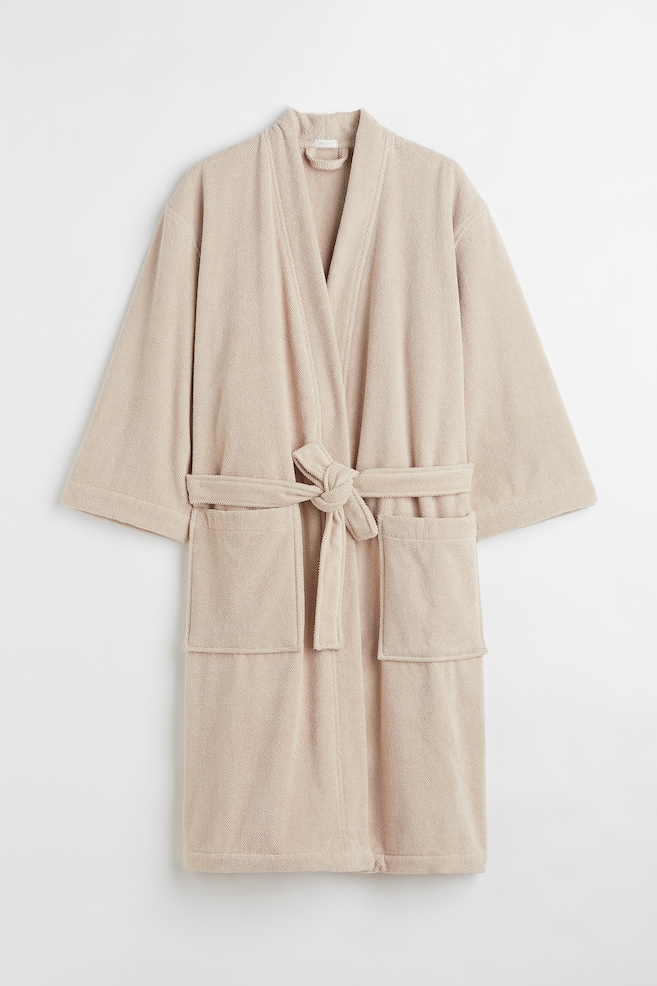 Terry dressing gown - Light beige/Anthracite grey/Light pink/Black - 1