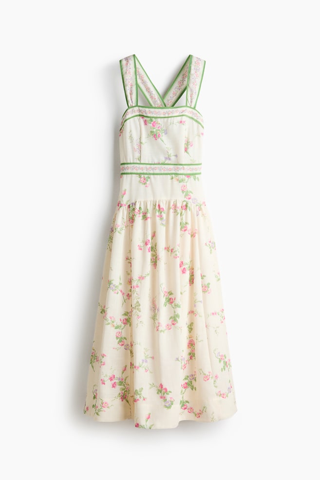Jurk met strikbanden - Roomwit/bloemen/Donkerblauw/dessin/Roomwit/bloemen - 1