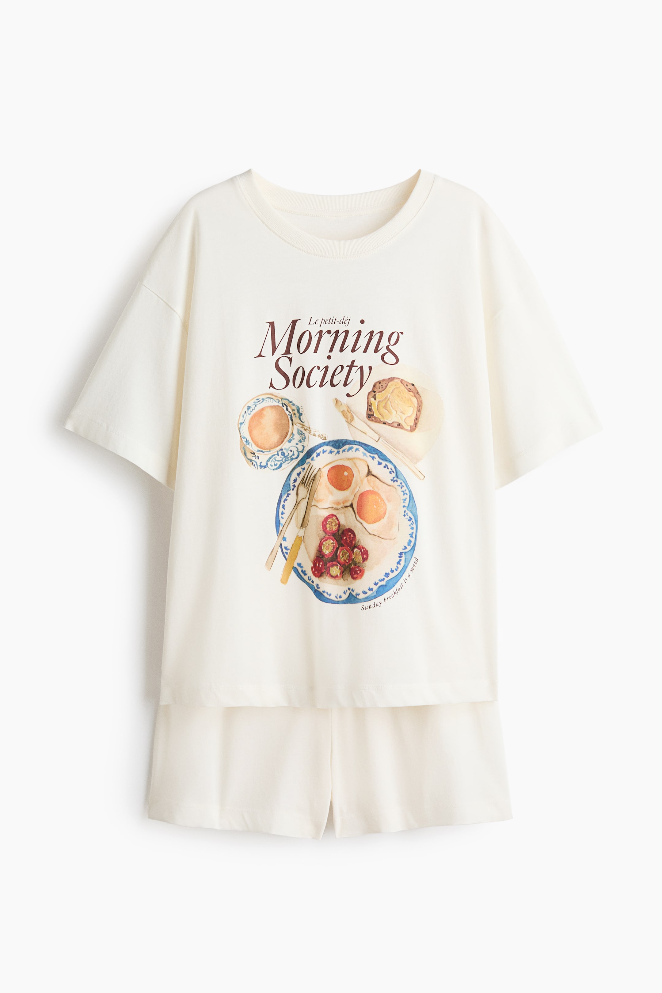 Переглянути збільшене зображення: Піжама з принтом - Кремовий/Morning Society - Ladies | H&M UA 1