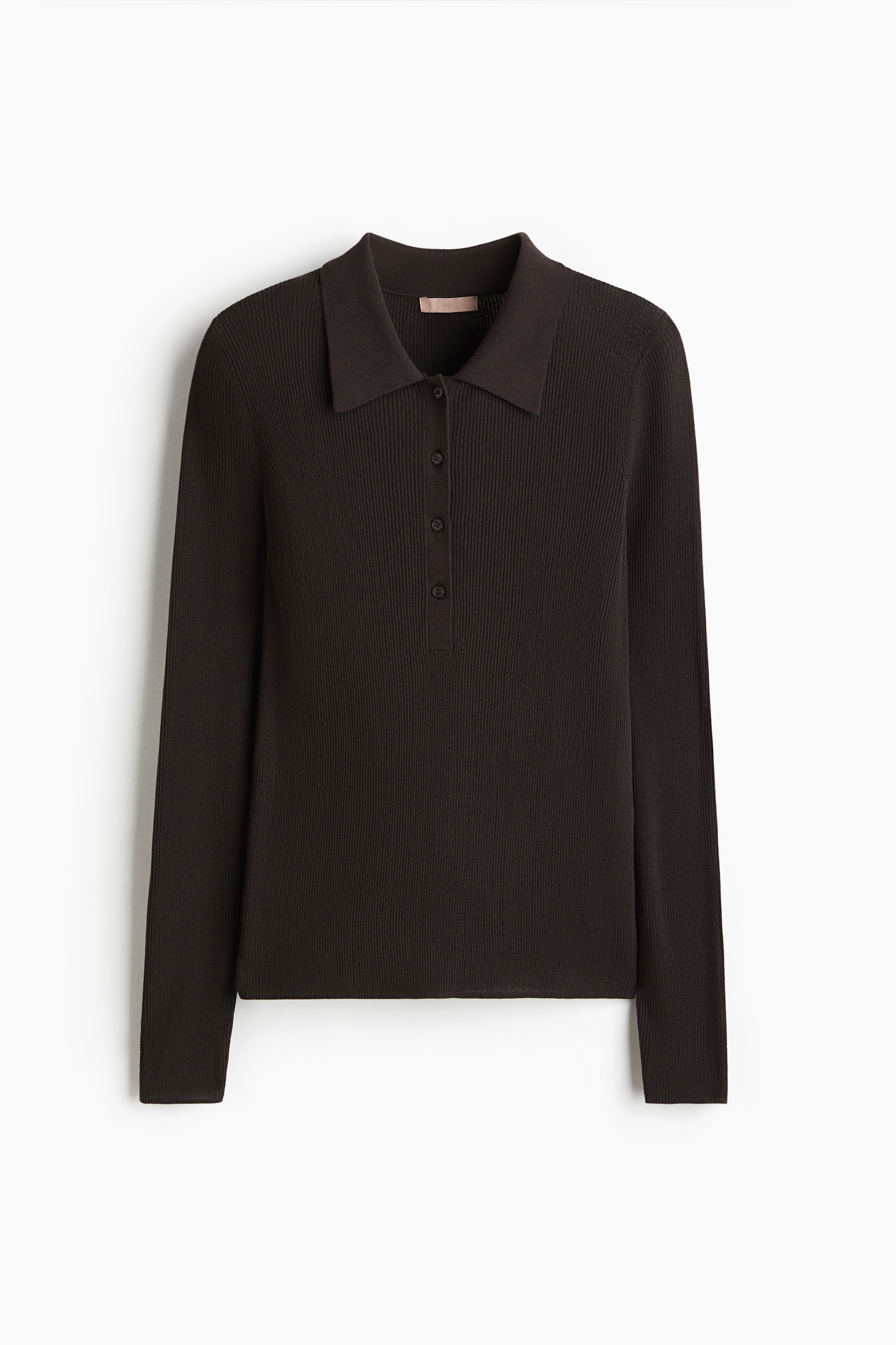 Rib-knit polo shirt - Dark brown