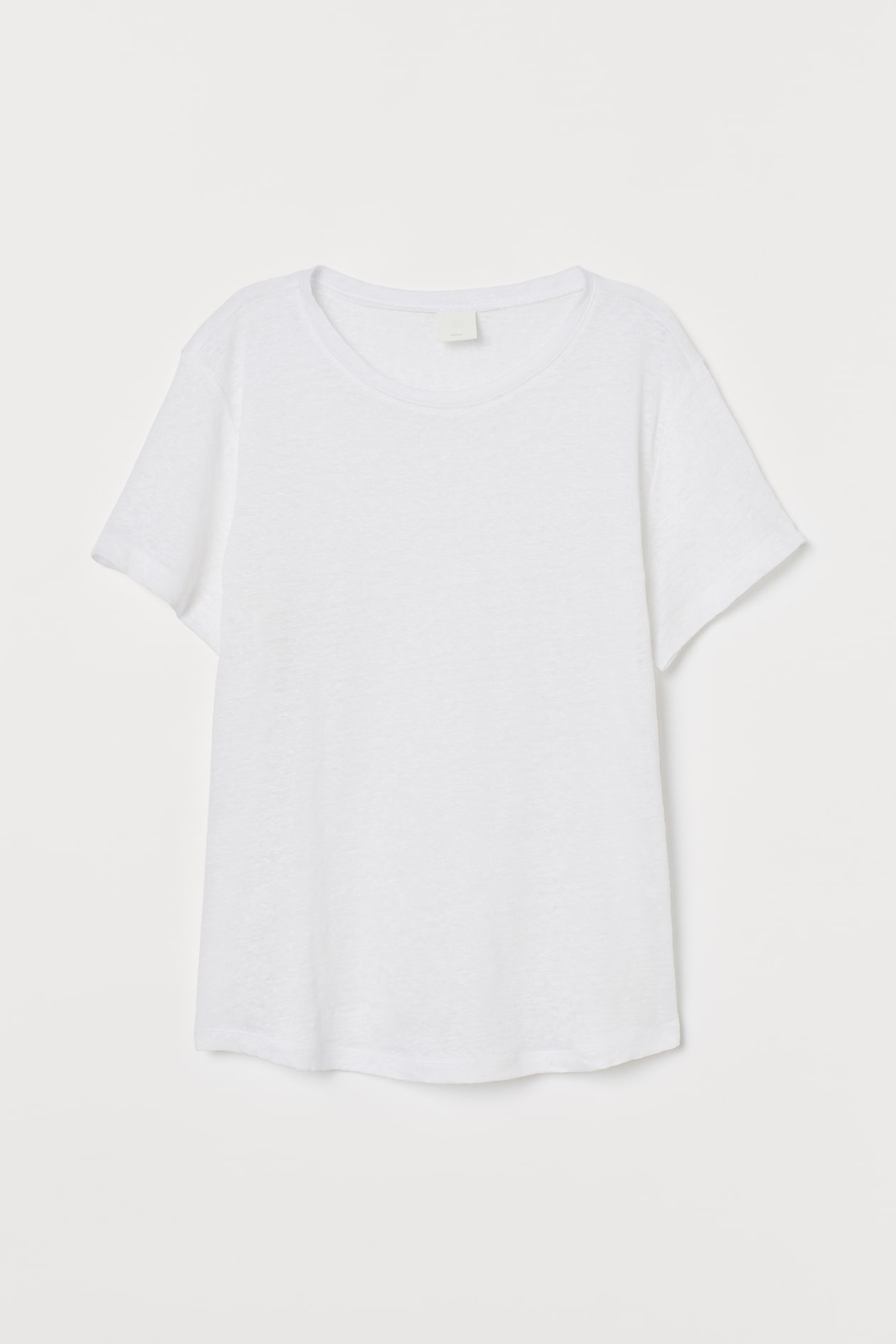 Linen jersey T-shirt - Round neck - Short sleeve - White - Ladies | H&M GB