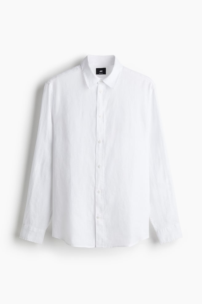 Regular Fit Linen Shirt - White/Light beige/Dusty green/Navy blue - 1