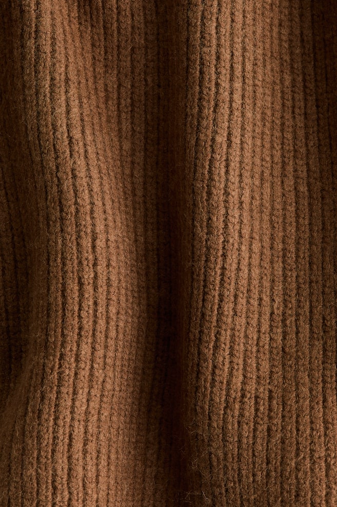 Rib-Knit Mock Turtleneck Sweater - Brown/Light beige - 3