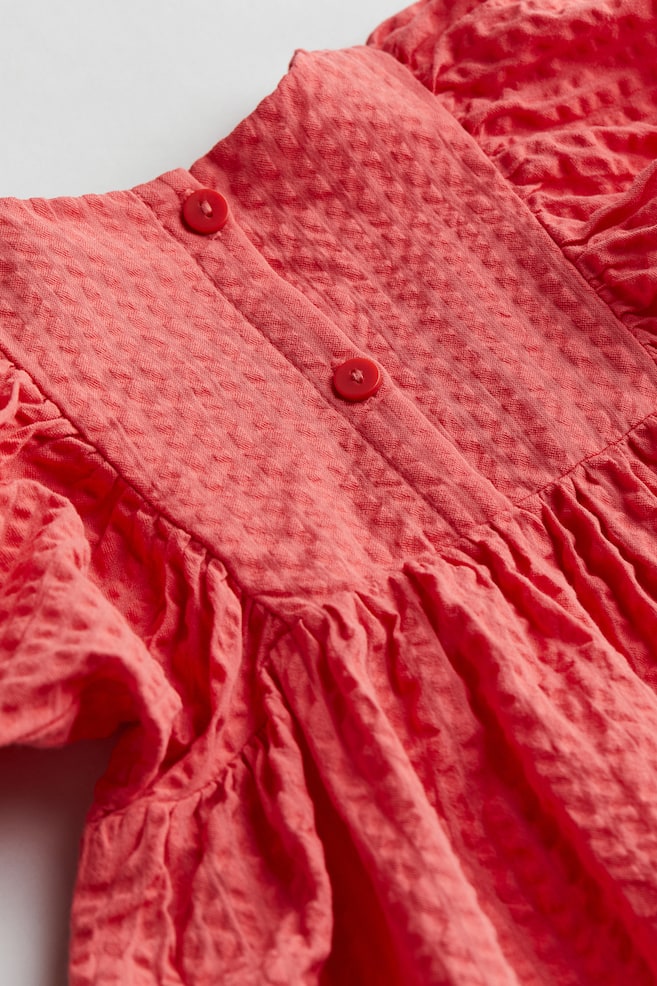 Seersucker cotton dress - Raspberry red/Light blue/Striped - 2