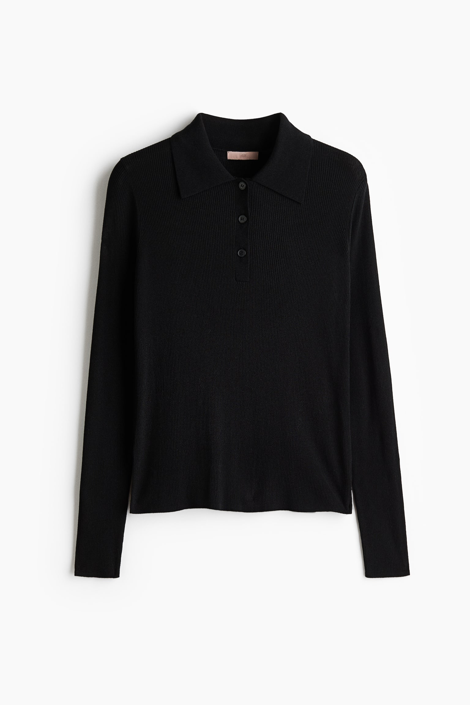 Ribstrikket poloshirt - Sort - 1
