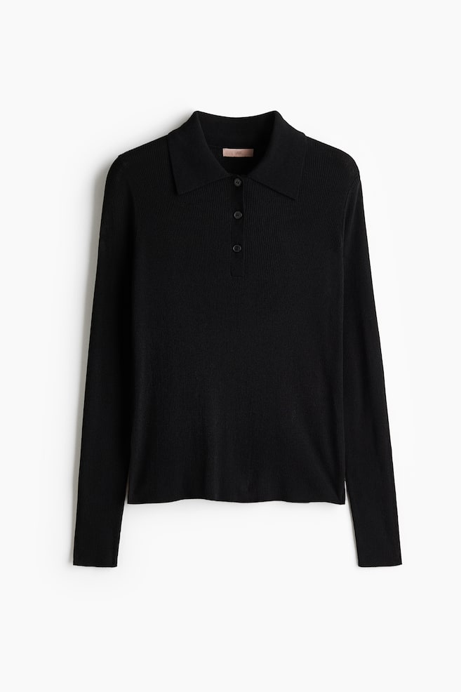 Polo in maglia a coste - Nero - 1