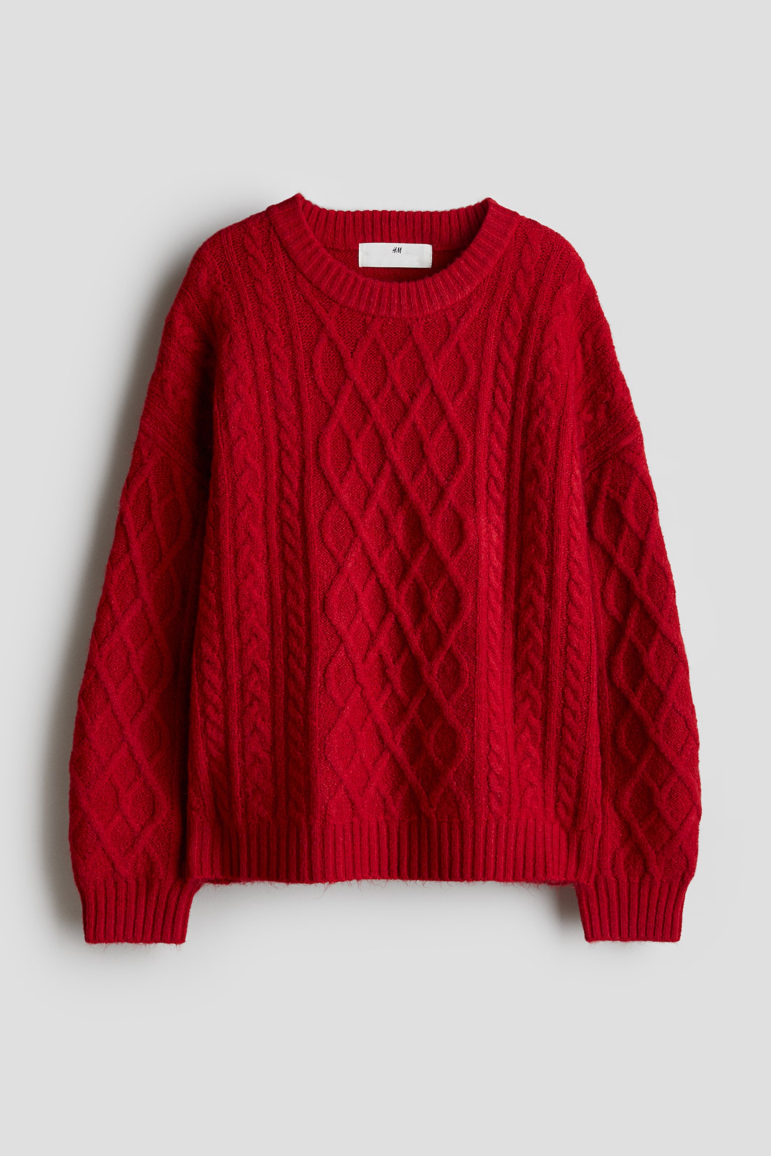 Cable-knit jumper - Red/Grey - 1