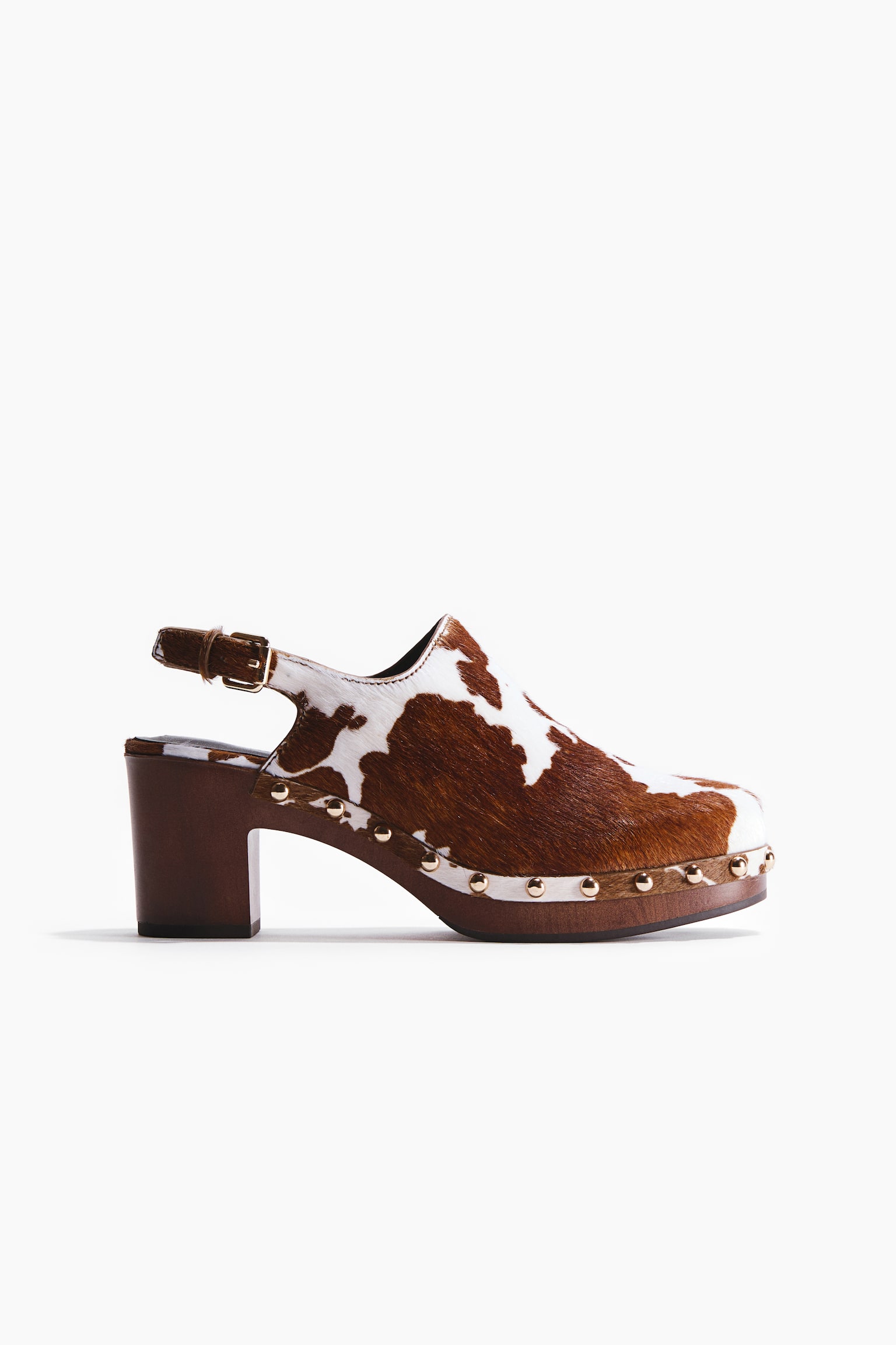 Heeled leather clogs - Brown/Cowhide print - 2