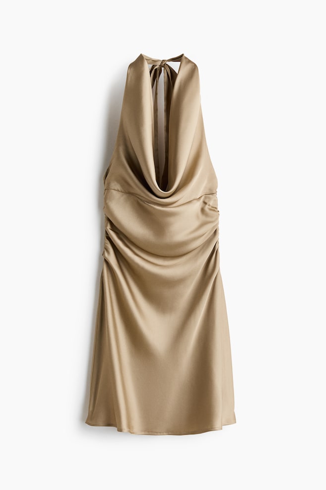 Halterneck Satin Dress - Beige/Light beige/polka dot - 1